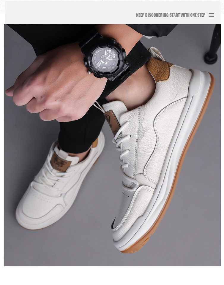 Giày thể thao nam da bò lớp đầu thoáng khí đơn giản, giày sneaker trắng thời trang — Q8058 màu đen, q 8058m trắng, q8058 màu vàng nâu chi tiết 15