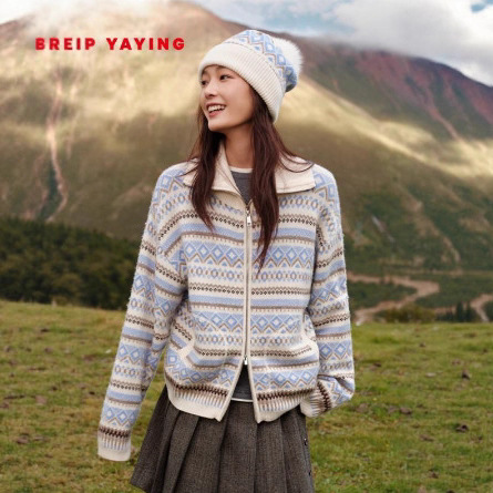 Y莹2025新款女装 牦牛绒羊绒羊毛混纺民族风拉链开衫毛衣9158A