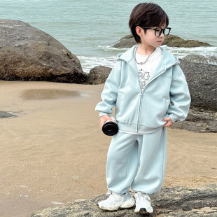 Fairy Tale Memory Boys Spring and Autumn Zipper Sweater Set Children's Hooded Western Style Boys Autumn Sportswear Two-Piece Set