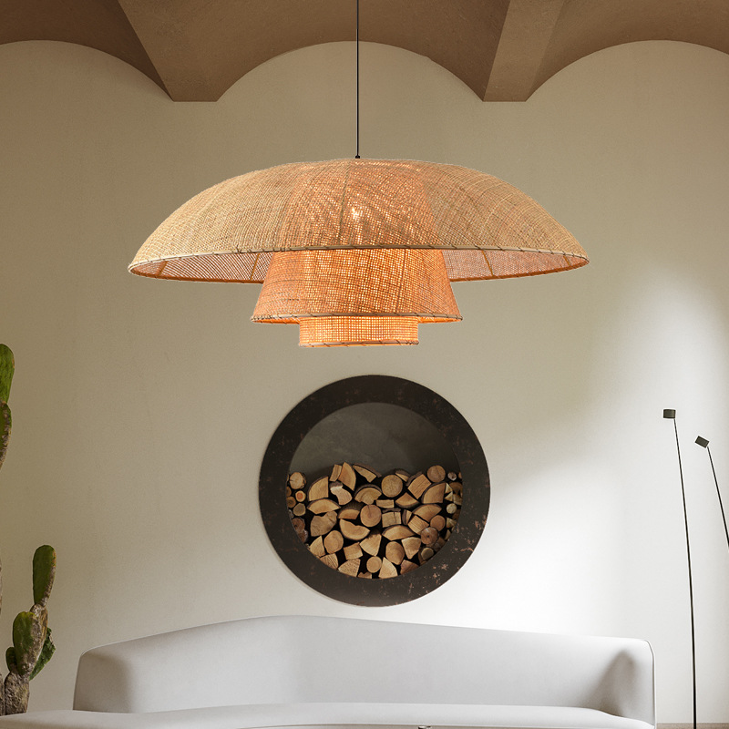 Araña de ratán de estilo japonés, bar restaurante de estilo Miji, sala de estar B & B sala de té de entrada, lámpara de ratán de hotel Zen