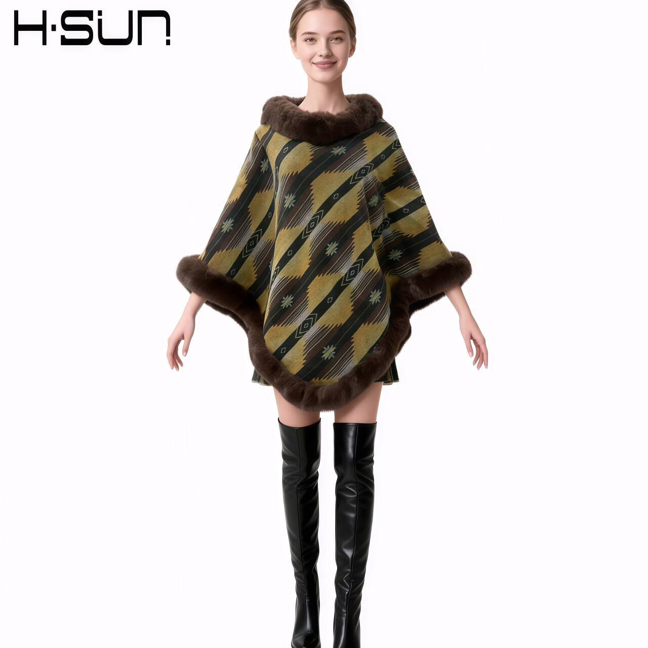 2023 europeo y americano nuevo a cuadros capa caliente imitación Rex conejo piel chal transfronterizo ropa de mujer para jacquard chal