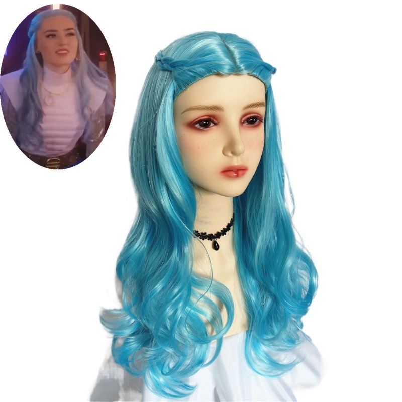 2022 Zombie 3 Zombie 3 college alien light blue braid mid-split curly hair wig children Universal 2022 Zombie 3 Zombie 3 college alien light blue braid mid-split curly hair wig children Universal