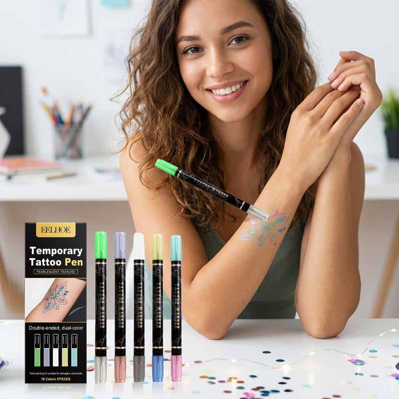 Eelhoe Double-Ended Glitter Temporary Tattoo Pen Daily Natural-Looking Temporary Tattoo Pen That Blends Well with the Body's Skin Eelhoe Double-Ended Glitter Temporary Tattoo Pen Daily Natural-Looking Temporary Tattoo Pen That Blends Well with the Body's Skin