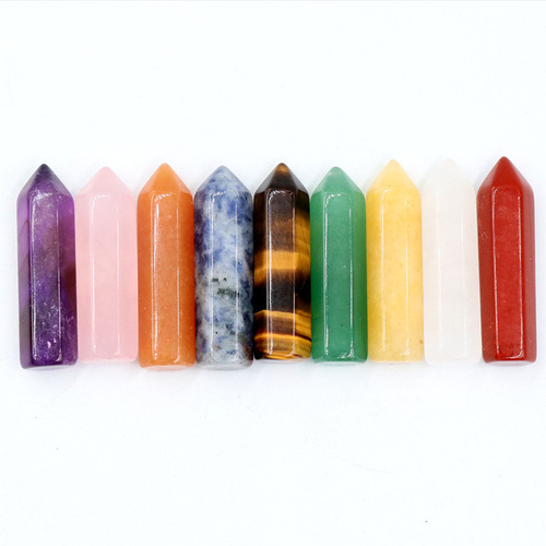 Natural Crystal Agate Jade Single Point Hexagonal Column Small Cylinder Tiger's Eye Green East Lake Bullet Head DIY Accessory