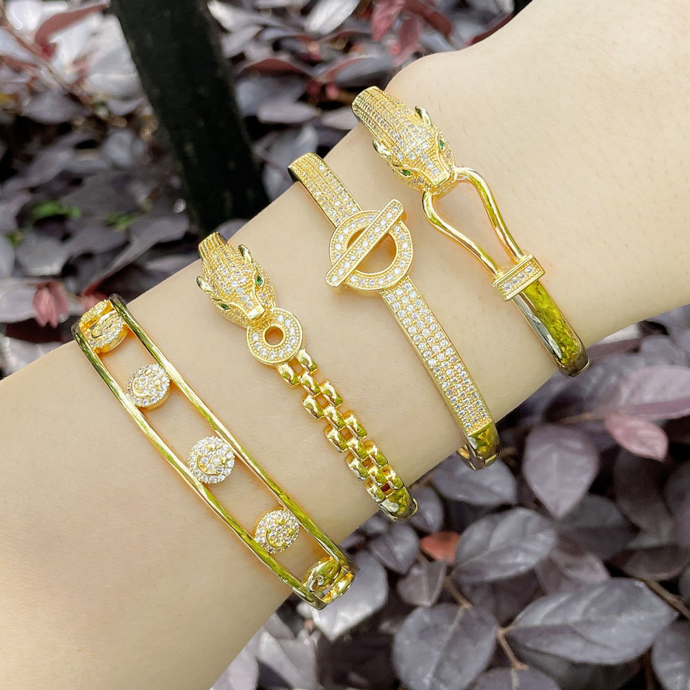 Fashion Animal Round Copper Bangle Inlay Zircon Copper Bracelets