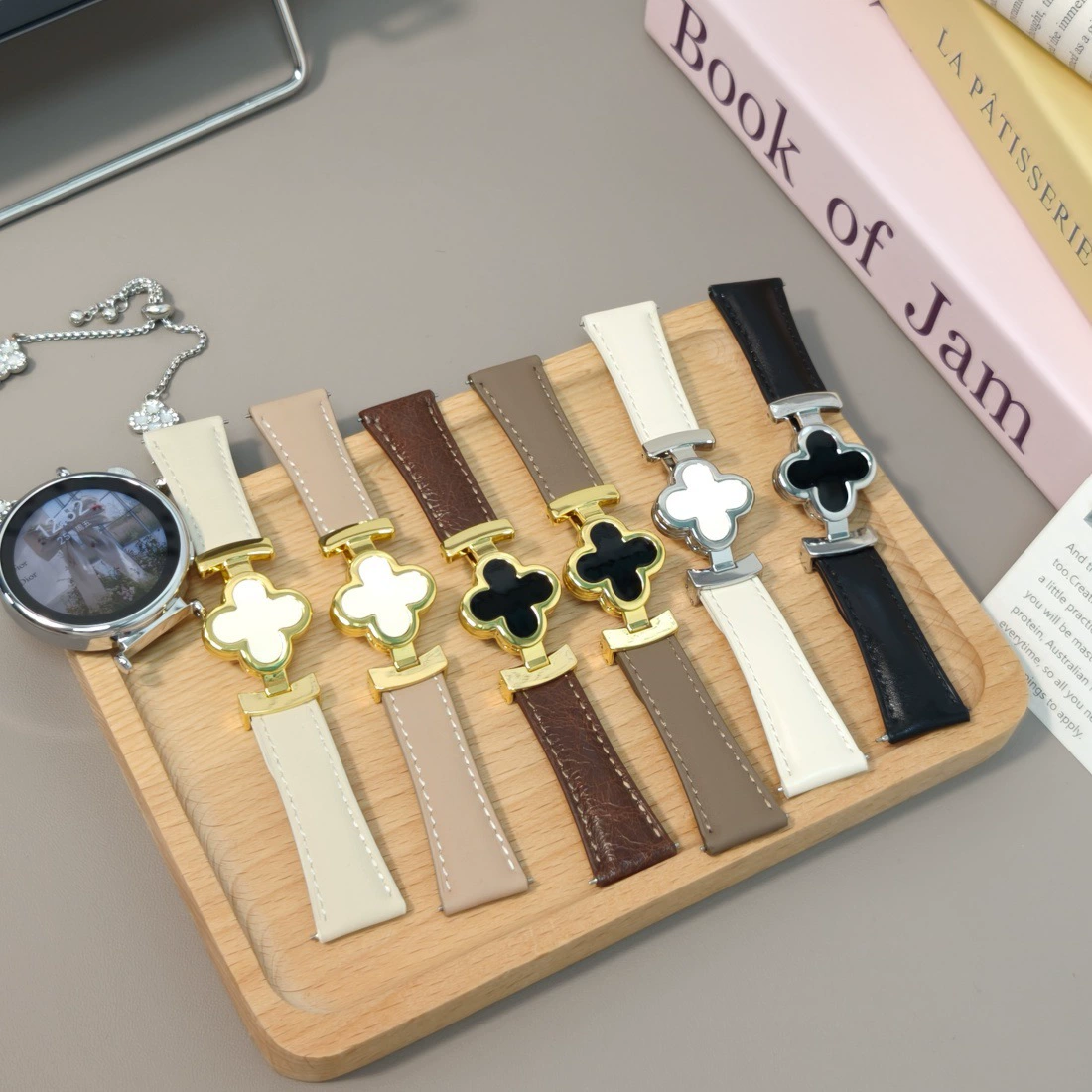 Ремешок из натуральной кожи с магнитной застежкой в виде четырехлистного клевера, подходит для часов Huawei Watch GT4, 5, 18, 20, 22 мм, браслет для Samsung.