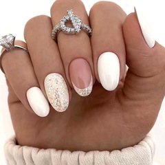 Minimalist short oval white pure color beautiful nail tip white moonlight sparkles French wear-on nail complete nail plate