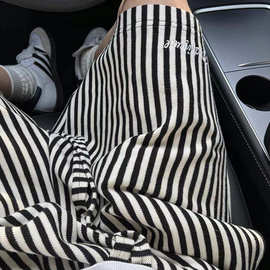 黑白条纹拼接短裤男夏季薄款针织休闲运动裤子宽松cleanfit五分裤