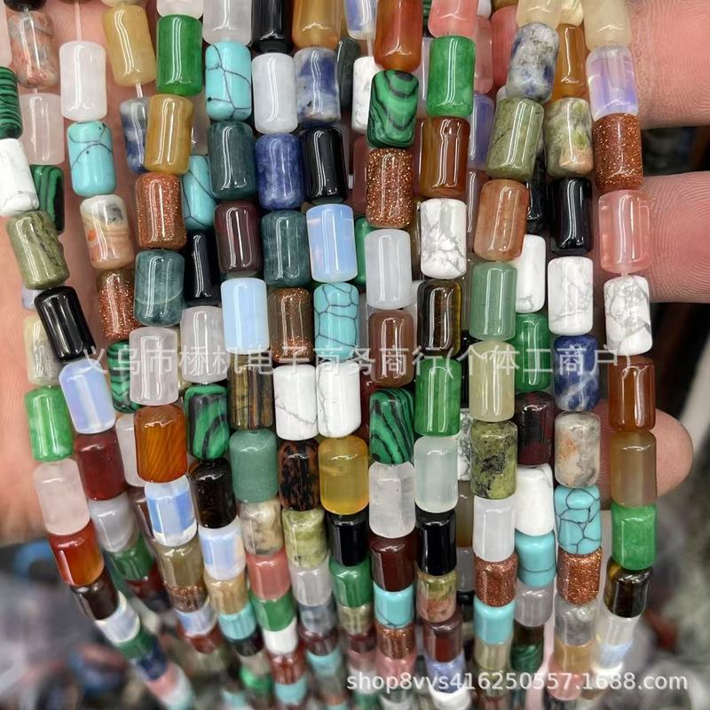 水晶原石6×10mm圆柱天然虎石粉晶DIY饰品配件跨境直播热卖|undefined