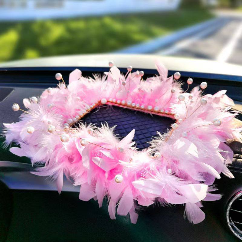 Double-layer Dream Bubble Car White Feather Anti-slip Mat Instrument Panel Decoration Mat Supplies Decorative Women