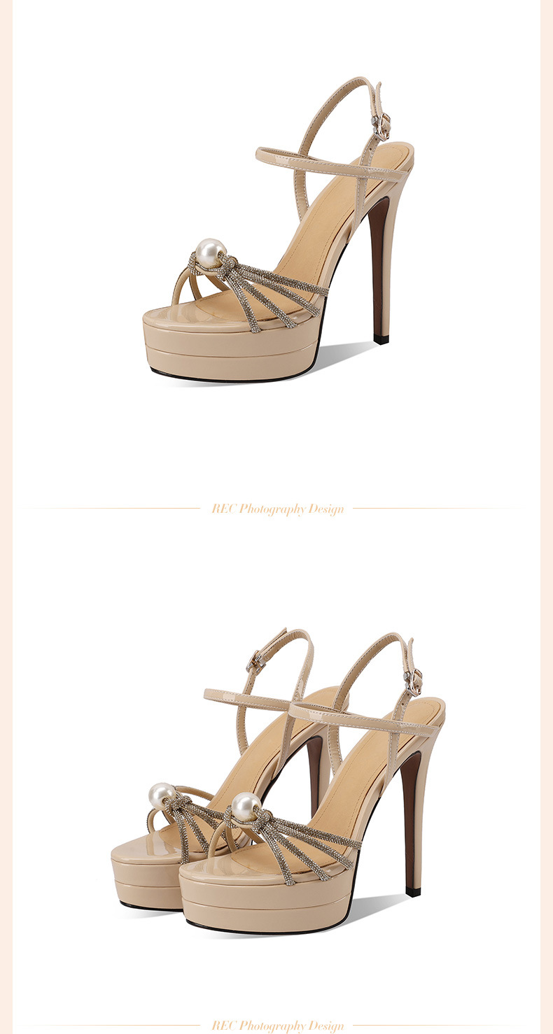 Sandal cao gót nữ hở mũi đế dày đính đá gót nhọn 12 cm — Màu sâm panh chi tiết 6