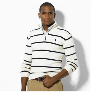 Men's Pony Logo Knitwear Autumn and Winter New Horizontal Stripes Stand Collar Half Zipper Large Size Knitwear Long-Sleeved Men's Jacket