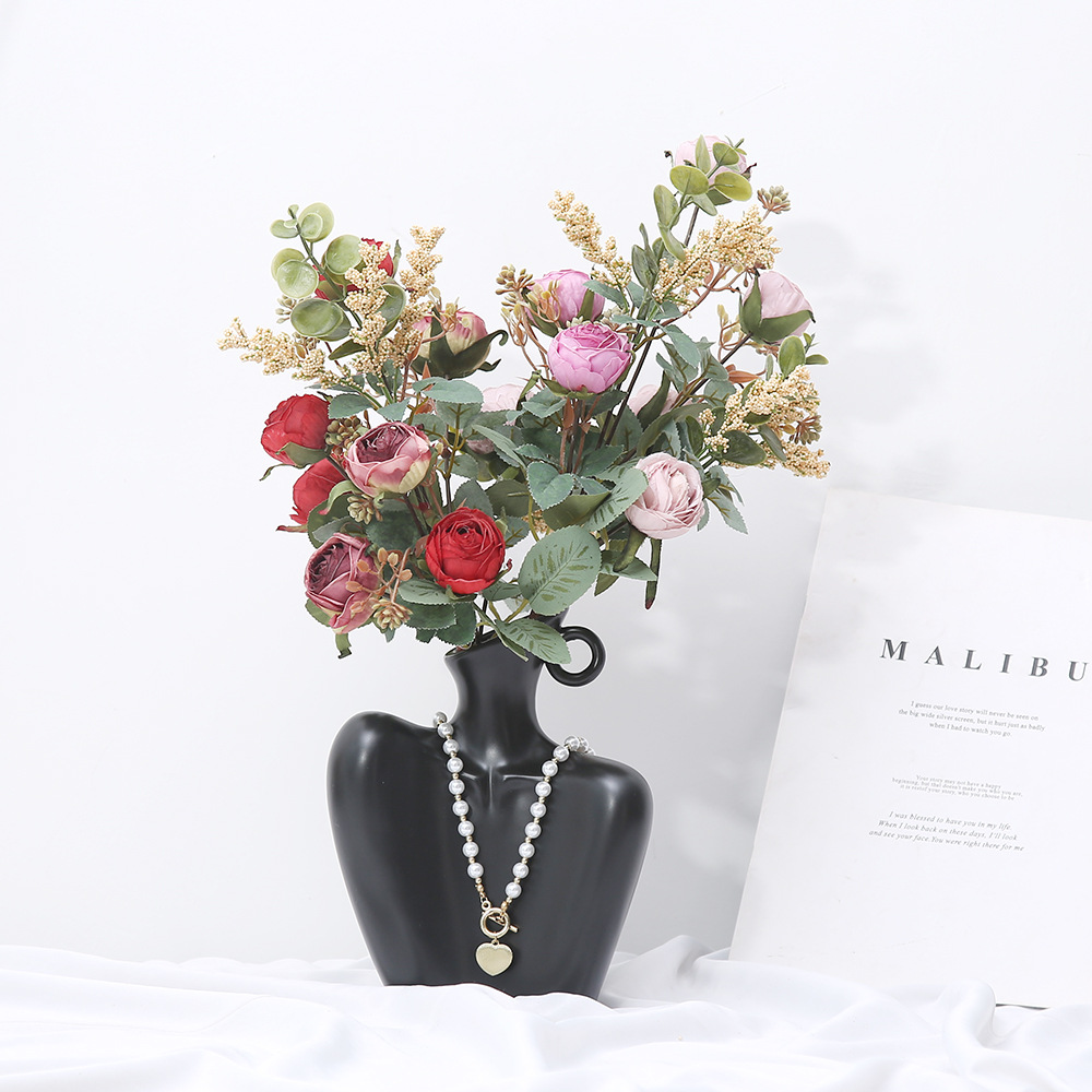 7 diamantes retro rosas frutas agujeros de alto nivel atmósfera flor de simulación decoración de la sala de estar props de disparo de boda