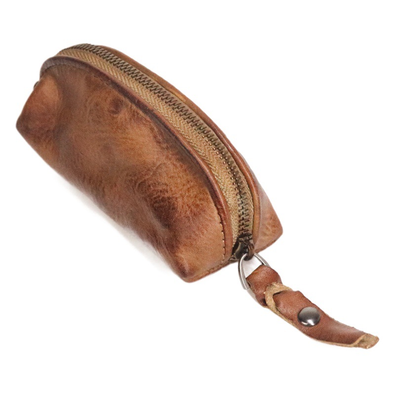 Vintage Leather Key Case Distinctive Simple Japanese Style First Layer Vegetable Tanned Cowhide Handmade Car Key Case Unisex
