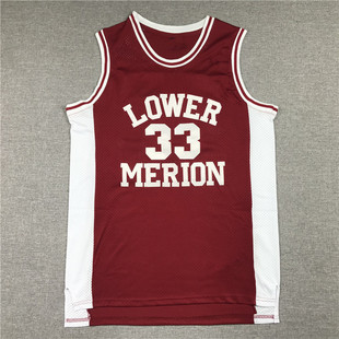 Embroidered Basketball Suit Kobe High 33 Red Jersey Mesh Retro Sports Vest LOWER MERION