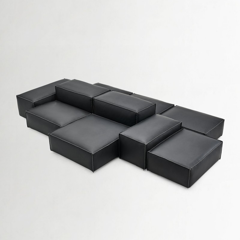 Double-sided block module sofa, Italian minimalist combination, all-pigskin sand-sanded fabric sofa