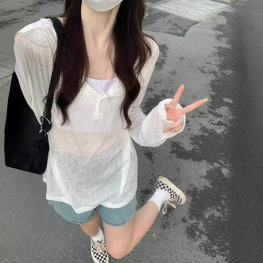Long-sleeve, summer thin sweater, backless, 2024 years, oversize, sun protection