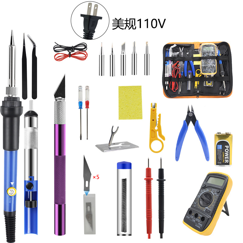 온도 조절 납땜 인두 멀티미터 도구 키트(미국 표준 110V)