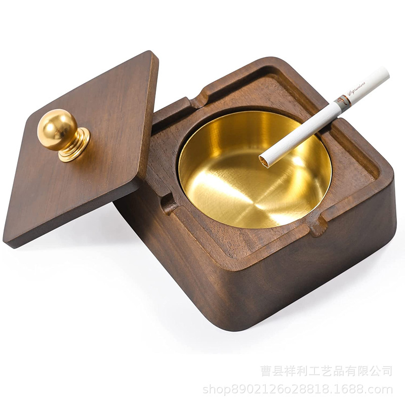 木制烟灰缸简易木制方形烟灰杠胡桃木木制烟灰收纳缸厂家直供