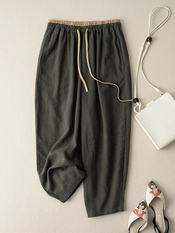 2026 Retro Commuter Pants Korean Style Simple Cotton Linen Wide-Leg Casual Pants for Women Loose Drape Straight Long Pants Slimming 2026 Retro Commuter Pants Korean Style Simple Cotton Linen Wide-Leg Casual Pants for Women Loose Drape Straight Long Pants Slimming