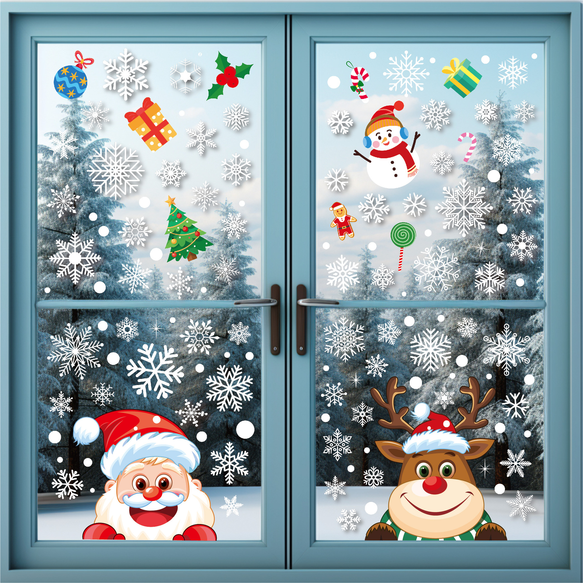 Cross-Border Glass Sticker Decoration Santa Claus Elk Static Sticker Holiday Party Window Christmas Window Sticker
