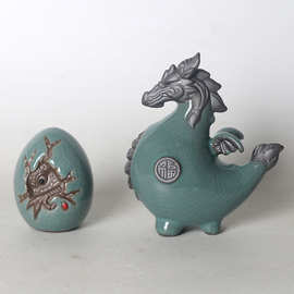 创意陶瓷龙蛋茶宠摆件祥龙破壳而出招财文玩手把件茶桌茶台装饰品