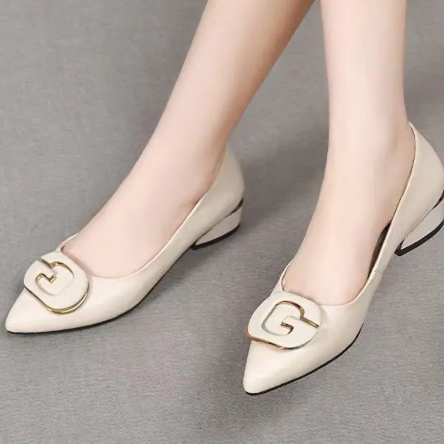 Giày cao gót mũi nhọn nữ da bò thật mềm, gót 6 cm, form ôm chân thoải mái — Màu đen gót nhọn