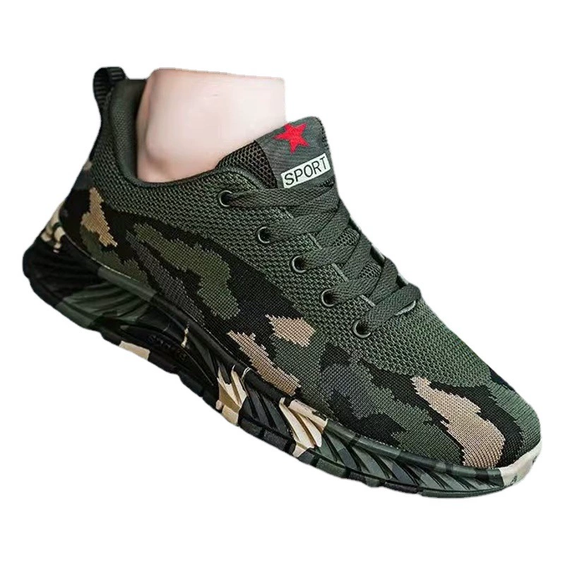 2024 мужская и женская новая обувь по страхованию труда Камуфляж тренд мода летающая сетка дышащая обувь военная тренировочная обувь