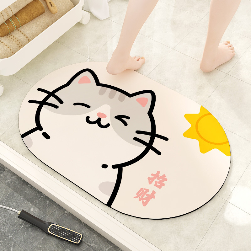 浴室の床マット珪藻泥ソフト吸収性漫画マットトイレ浴室滑り止めマットホームエントリードアマット|undefined