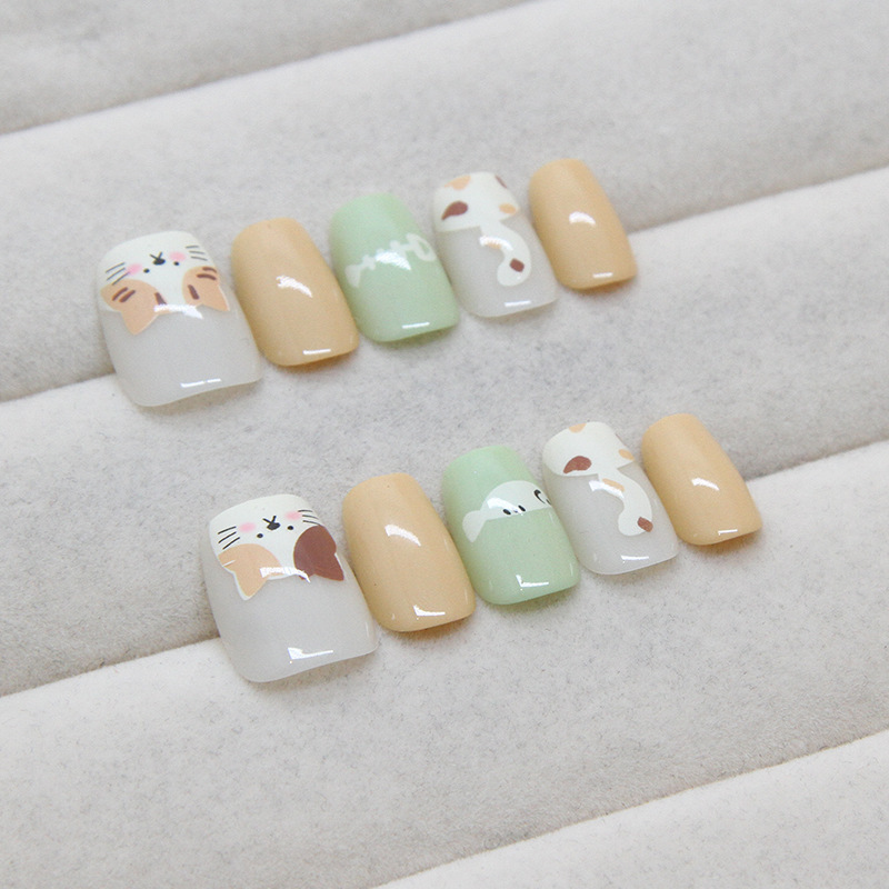 Uñas postizas removibles hechas a mano con forma de ojo de gato, manicura, uñas cortas de Ballet, tamaño dividido, uñas usables, 10 piezas, venta al por mayor