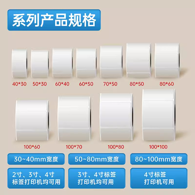 Resistente a bajas temperaturas, papel sintético sensible al calor, pegatinas de etiquetas no desgarradoras 60 * 40 resistente al congelamiento, pegatinas de etiquetas sensibles al calor 40 * 30