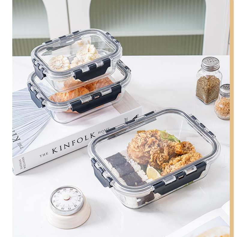 Tazón de conservación de vidrio con alto contenido de borosilicato desmontable, refrigerador de grado alimenticio, tazón sellado especial, se puede calentar en horno microondas