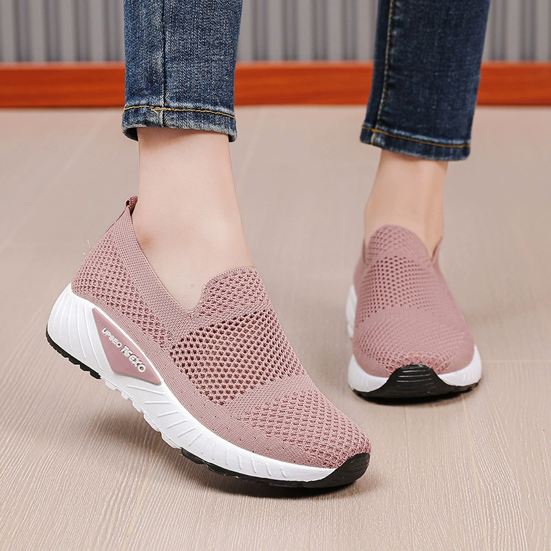 Трансграничные женские кроссовки, летающая обувь из тканой сетчатой ткани, легкая повседневная обувь без шнуровки с мягкой подошвой, Женская цельная доставка, внешняя торговля