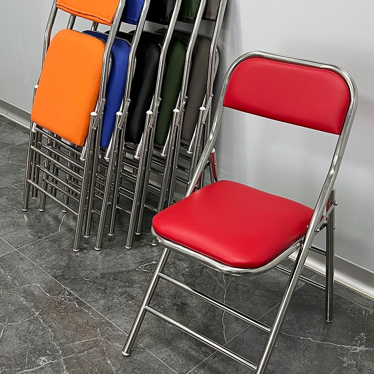 스테인레스 스틸 의자 접이식 의자 등받이 의자 홈 회의 사무실 레드 빈티지 올드 스타일 소프트 팩 시트 T &