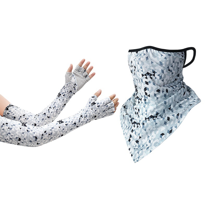 Summer Sun Protection Sleeves, Ice Silk Ear-Hanging Triangle Scarf Combination, Driving Sunshade, Quick-Drying Ice Sleeves, Outdoor Cycling Mask