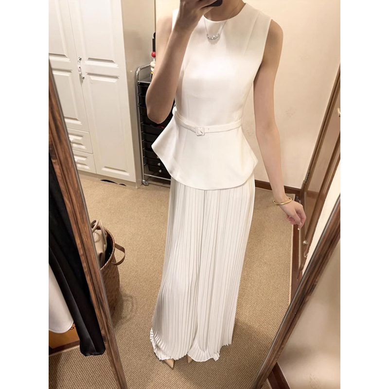 Socialite Wear High-end Sense Fragrance Style Yujie Slim-fit Waist Sleeveless Vest Top Women's Wide Leg Pants suit
