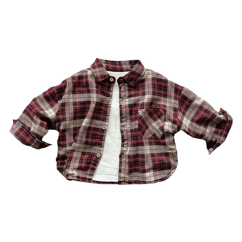 Camisa de cuadros forrado de lana para niños nuevos niños y niñas 2024 invierno estilo coreano retro engrosado camisa tops de los niños