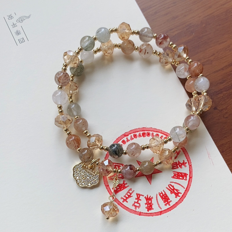Pulsera de cristal de pelo colorido natural pulsera femenina cerradura de seguridad de moda nacional pulsera de cristal multicapa pulsera de regalo para novia