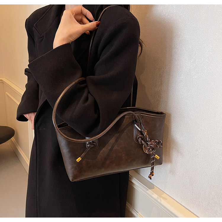 Borsa a tracolla semplice da donna, in PU, con texture retrò, casual, per pendolari, primavera ed estate, personalità europea e americana_voghion.com