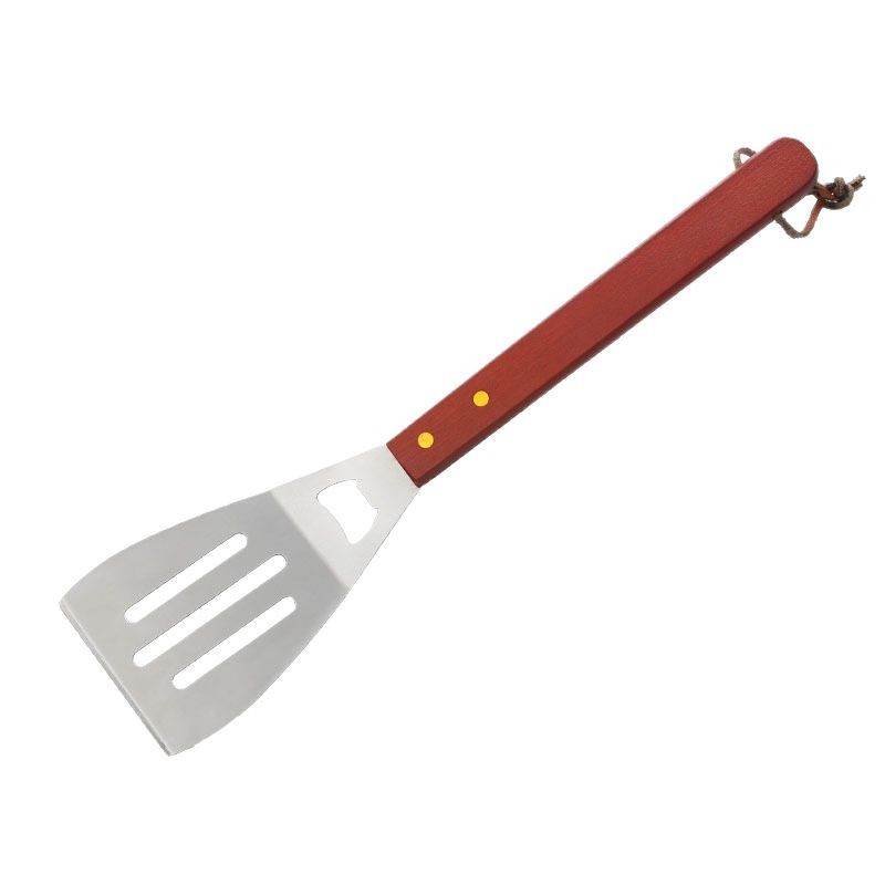Herramientas de barbacoa de acero inoxidable traje mango de madera tenedor pala clip barbacoa conjunto de tres piezas al aire libre falda bolsa barbacoa combinación