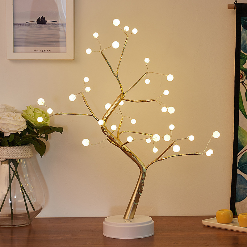 Amazon transfronterizo llevó la luz del árbol USB batería de doble propósito horizontal decorativo luz de la noche estrellada alambre de cobre luz del árbol en stock