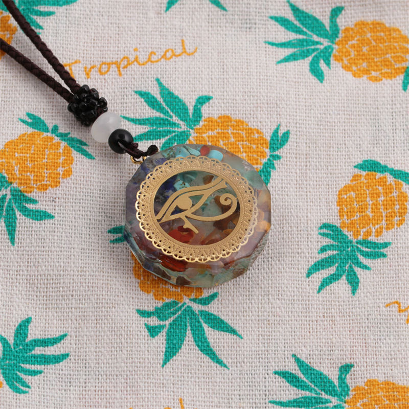 fashion semi-precious stone energy pendant geometric seven chakras demon eye necklace