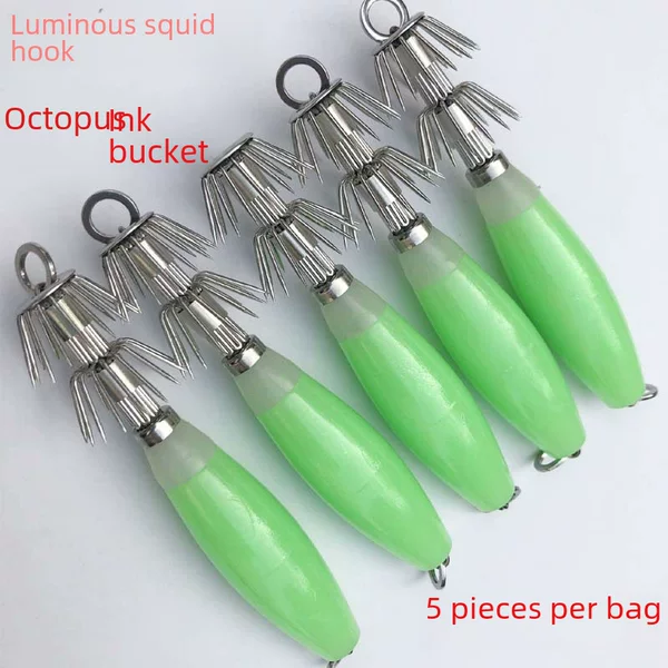 Squid hook octopus hook luminous ink bucket fish hook special fish hook octopus hook wooden shrimp hook fishing supplies