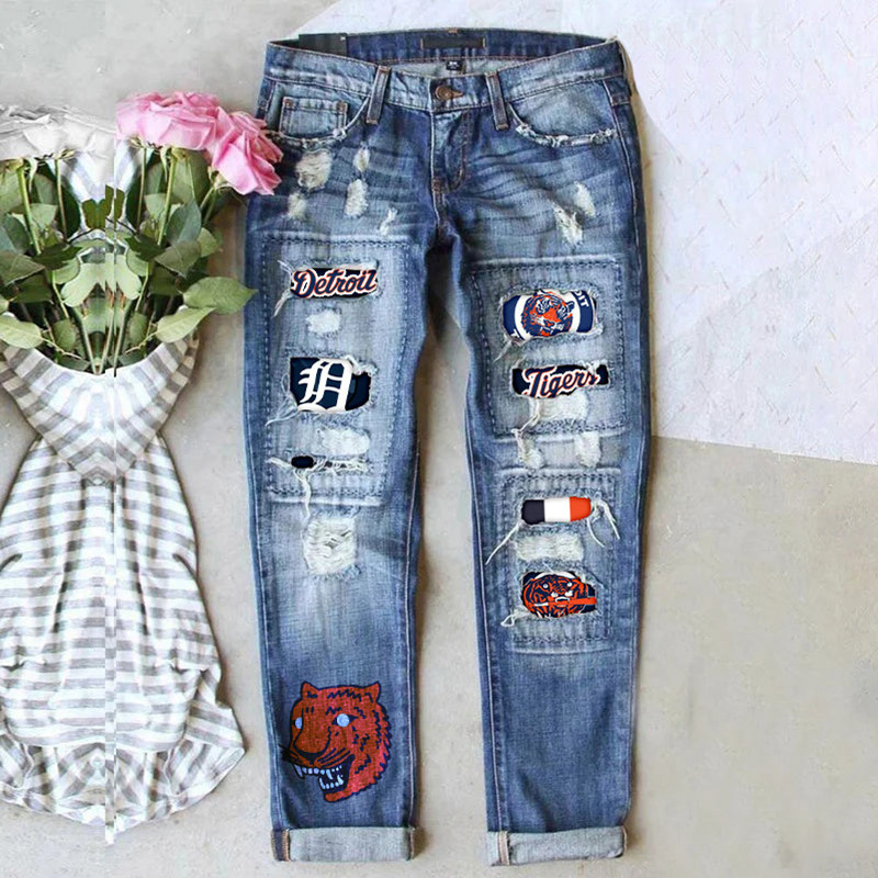 European and American Cross-Border New Hot-Selling Women's Clothing Amazon Independent Station Fashion Printed Jeans Ripped Trousers for Women to Look Slim