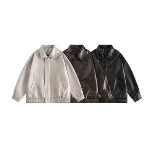 American retro motorcycle style leather coat for men and women autumn loose slimming temperament Street pu loose jacket fashionable