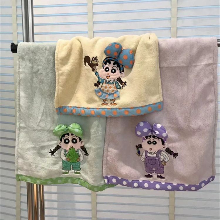 かわいい漫画の新しいクレヨンしんちゃん刺繍リボンタオルカップルスタイル家庭用フェイスタオルは水を吸収し、糸くずが落ちません|undefined