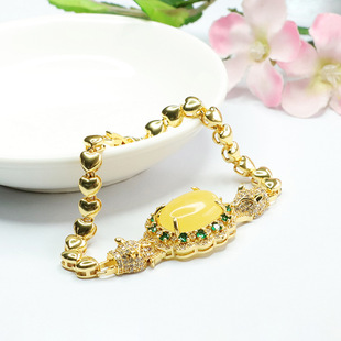 Xinyu natural beeswax bracelet Yellow Honey Amber leopard head Love bracelet factory wholesale on behalf of HP3041012