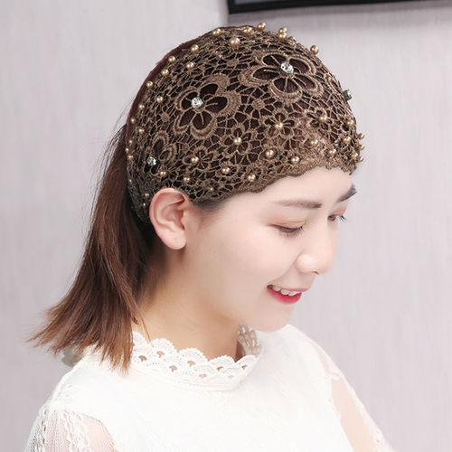 New Style Plum Blossom Embroidered Hair Band with Beaded Nails, Wide Edge Hair Pin, White Hair Cover for Women, Hair Accessory, Hair Cover