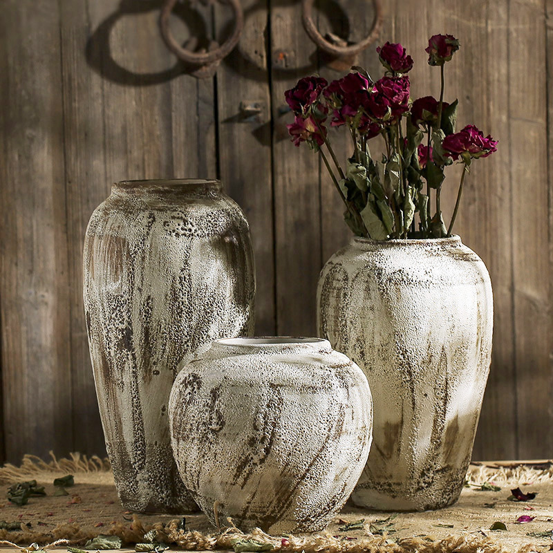 Modern Simple White Ceramic Small Vase Dried Flower Arranging Living Room TV Cabinet Home Decoration Fleshy Pottery Pot Coarse Pottery