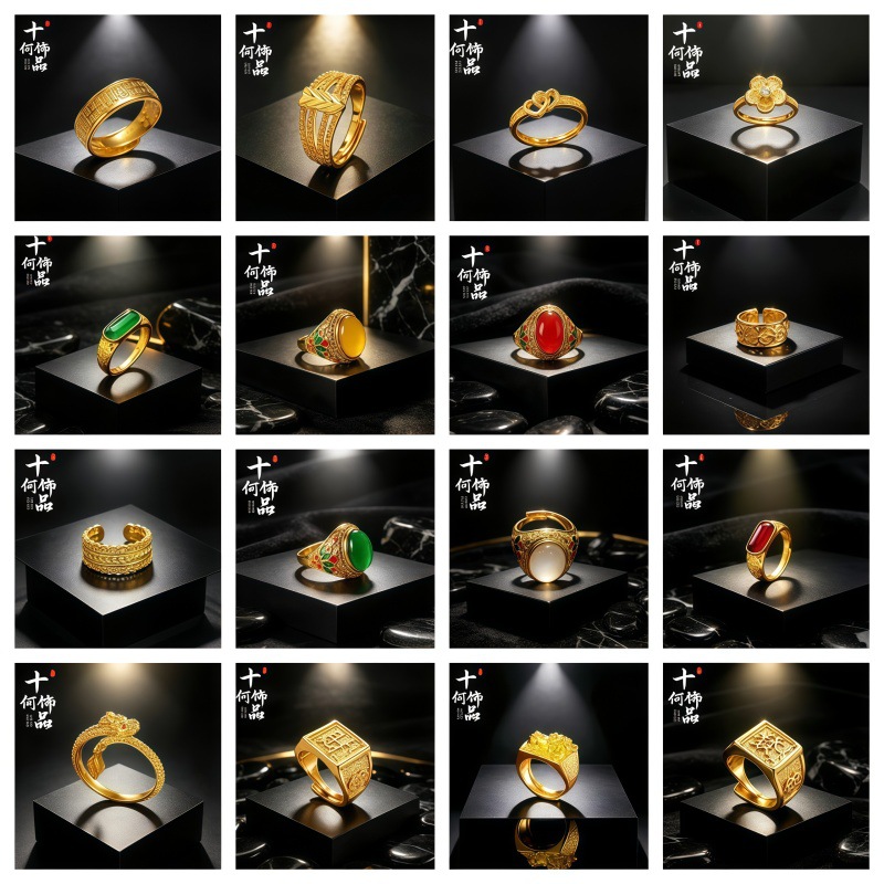[Factory wholesale and drop shipping] New Chinese-style gold-plated open ring for women and men, featuring a lucky character, dragon pattern, and a Pixiu charm to attract wealth